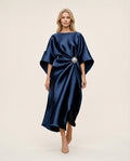 Silky Satin Midi Dress – Draped Fit with Waist Accent